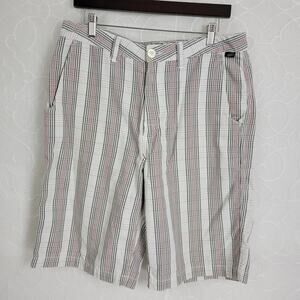 Vans Mens Shorts Size 32 Gray Plaid Stripes Chino Button/Zip Closure